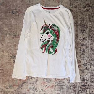 H&M Kids Unicorn Long Sleeve Tee - White with Green and Red